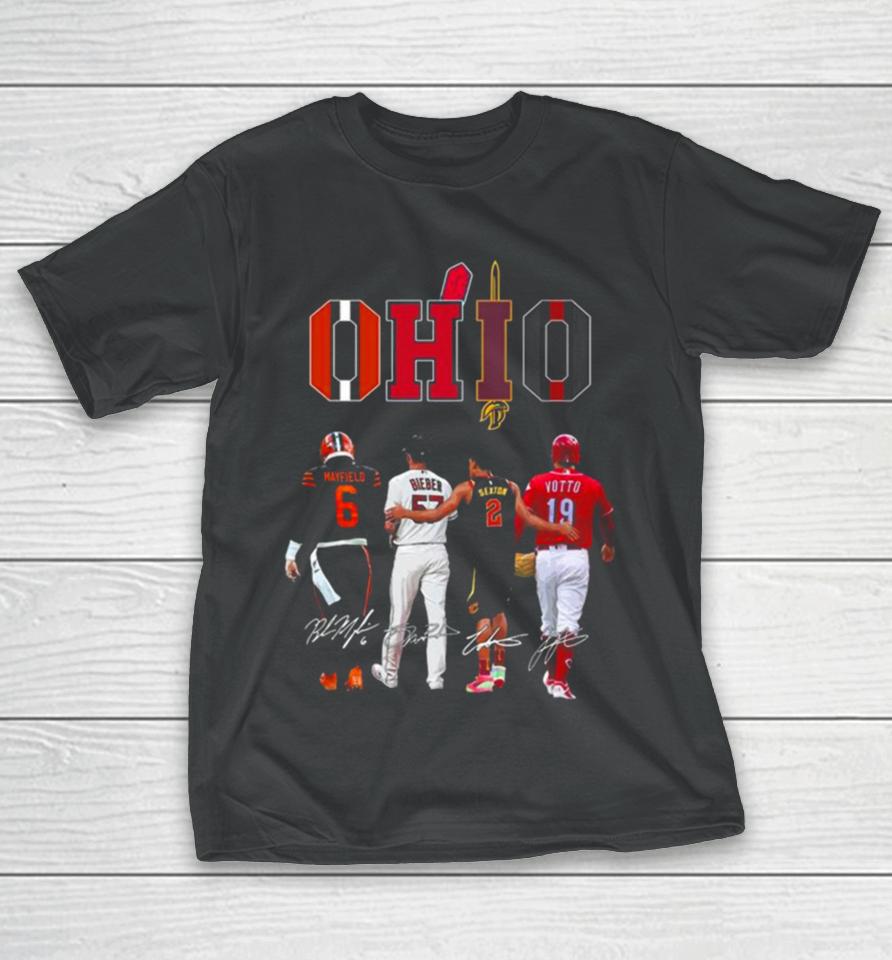 Ohio Sport Cleveland Browns Cincinnati Reds Cincinnati Bengals Cleveland Cavaliers Signatures 2023 T-Shirt
