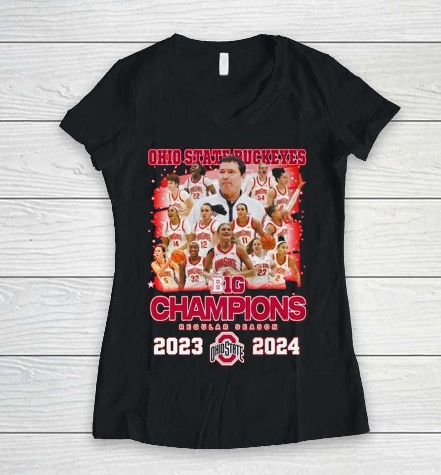 Ohio State Buckeyes B1G Champions Regular Season 2023 2024 Women V-Neck T-Shirt