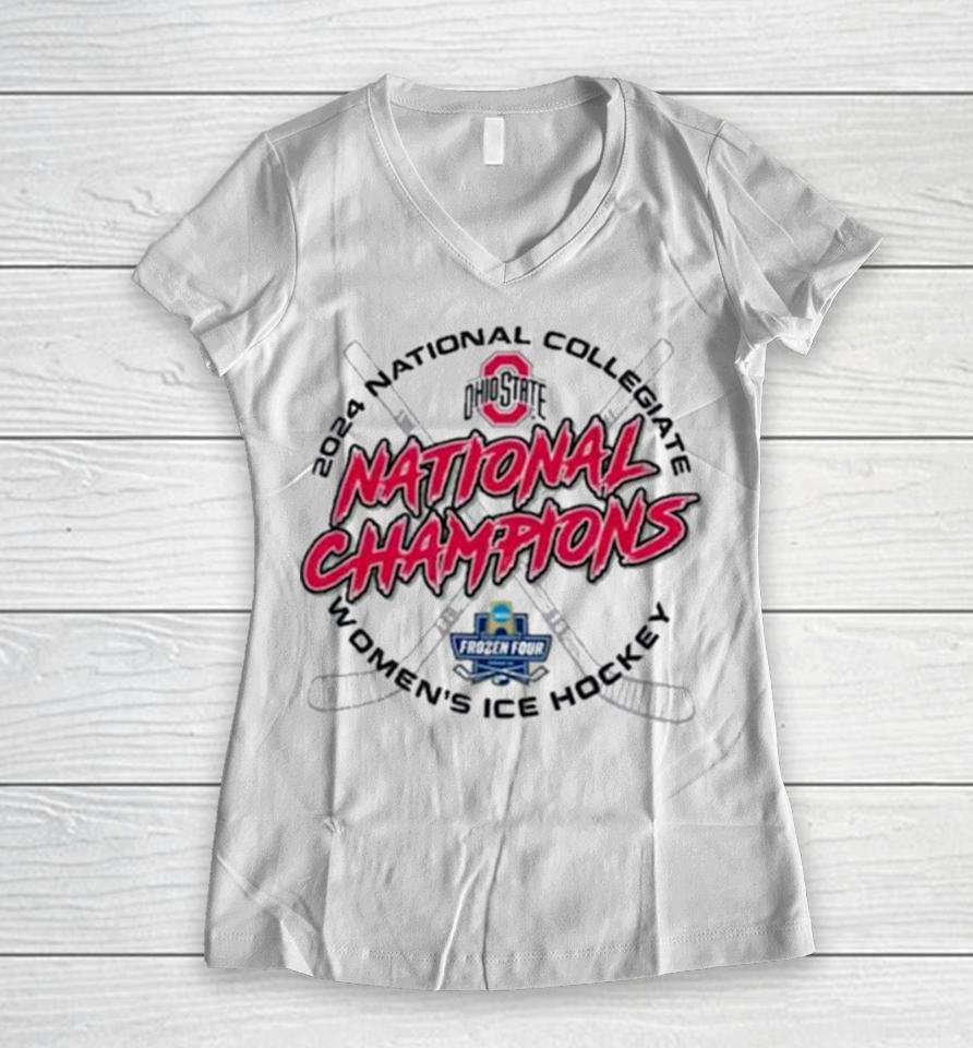 Ohio State Buckeyes Champion Unisex 2024 Ncaa Women’s Ice Hockey National Champions Locker Room Women V-Neck T-Shirt