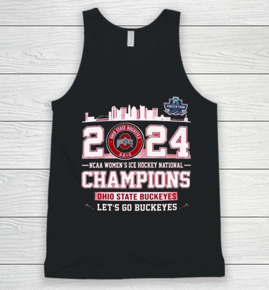 Ohio State Buckeyes City Skyline 2024 Ncaa Women’s Ice Hockey National Champions Let’s Go Buckeyes Unisex Tank Top