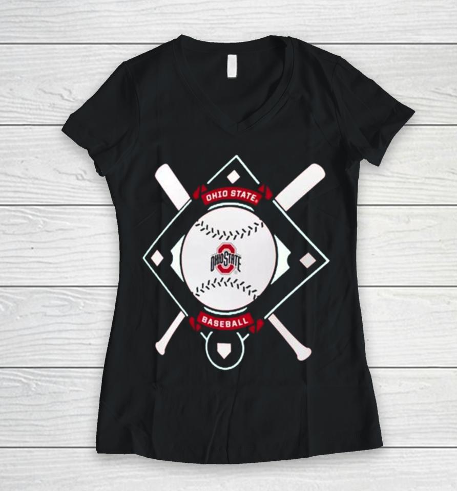 Ohio State Buckeyes Dri Fit Baseball Plate Women V-Neck T-Shirt