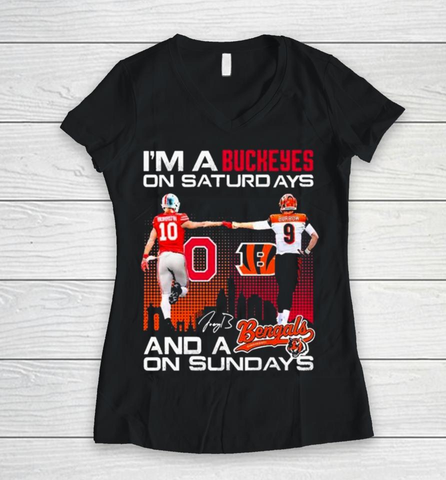 Ohio State Buckeyes On Saturdays Cincinnati Bengals On Sundays Women V-Neck T-Shirt