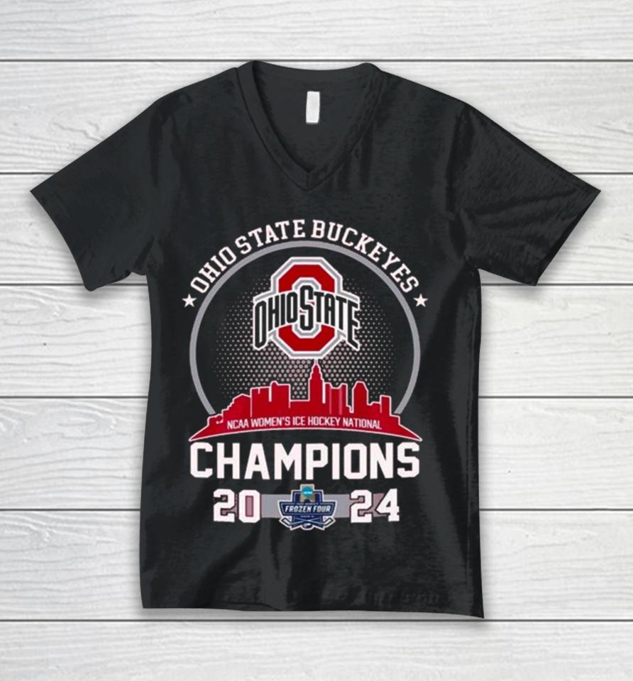 Ohio State Buckeyes Skyline 2024 Ncaa Women’s Ice Hockey National Champions Unisex V-Neck T-Shirt