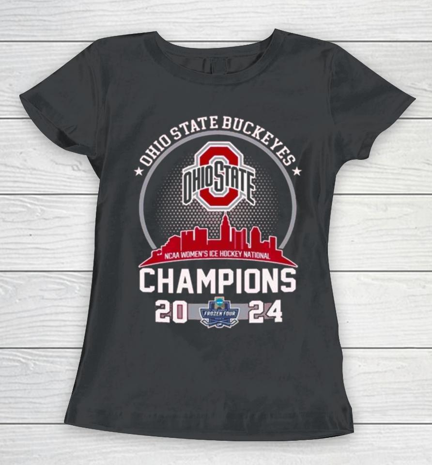 Ohio State Buckeyes Skyline 2024 Ncaa Women’s Ice Hockey National Champions Women T-Shirt