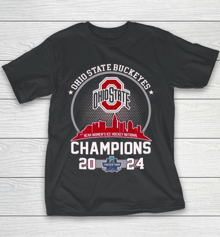 Ohio State Buckeyes Skyline 2024 Ncaa Women’s Ice Hockey National Champions Youth T-Shirt