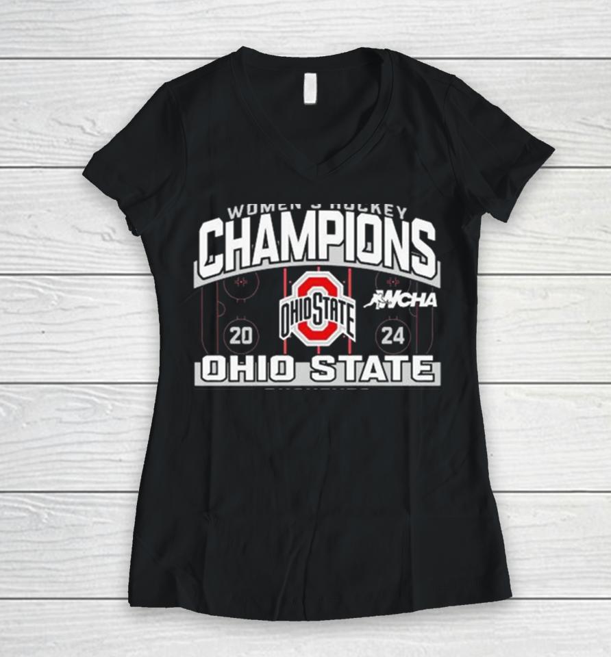 Ohio State Buckeyes Women’s Hockey 2024 Champions Women V-Neck T-Shirt