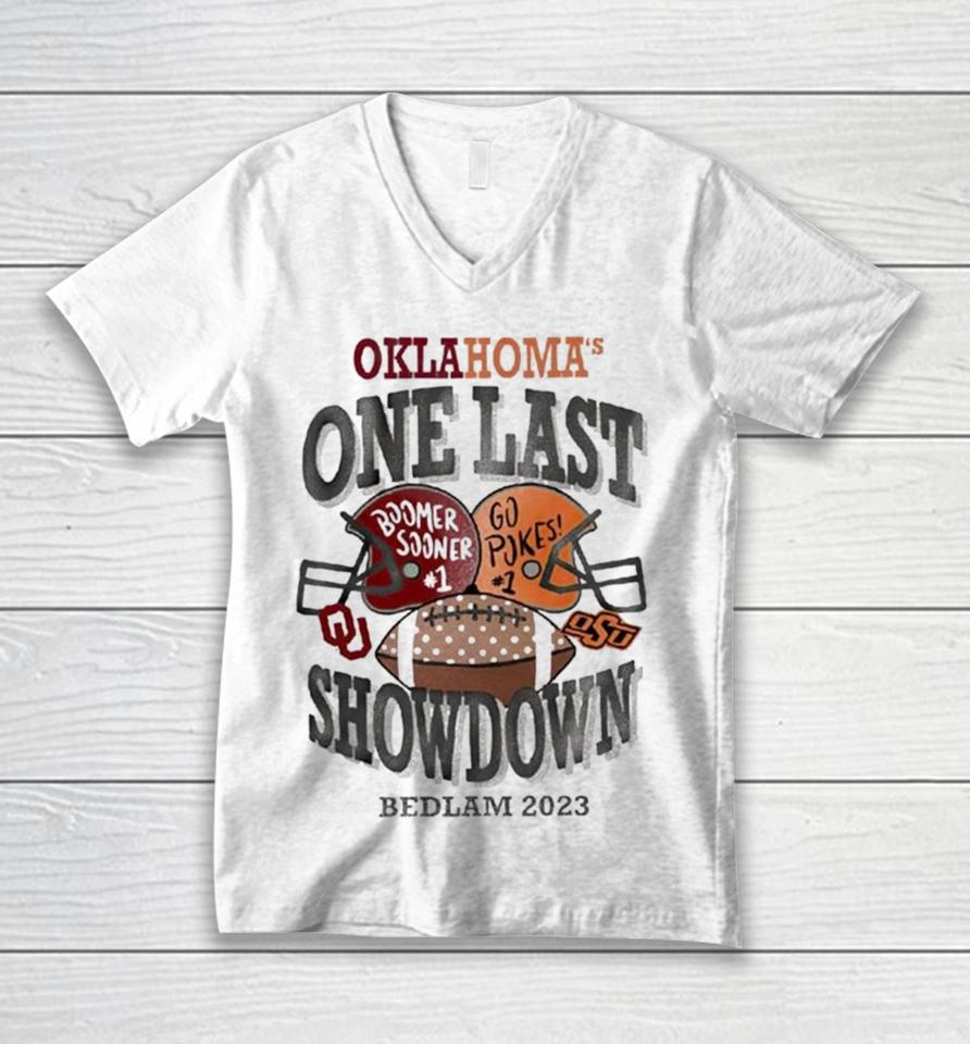 Oklahoma One Last Boomer Sooner Go Pokes Showdown Bedlam 2023 Unisex V-Neck T-Shirt