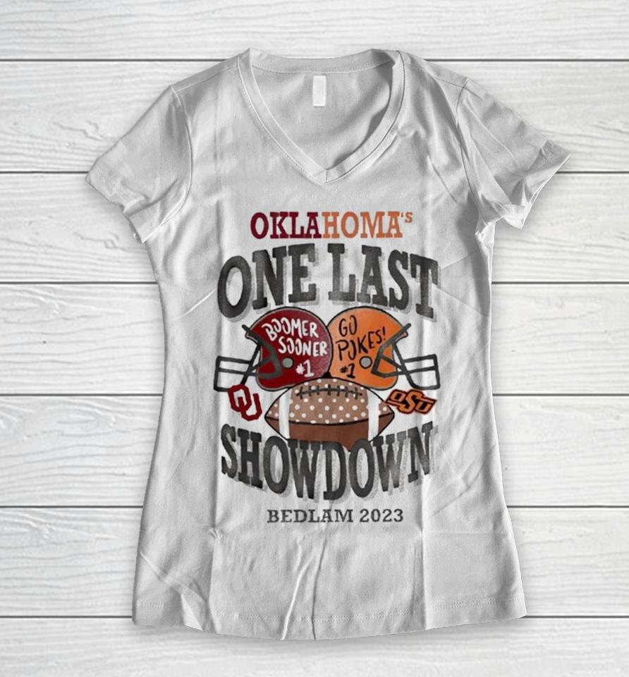 Oklahoma One Last Boomer Sooner Go Pokes Showdown Bedlam 2023 Women V-Neck T-Shirt