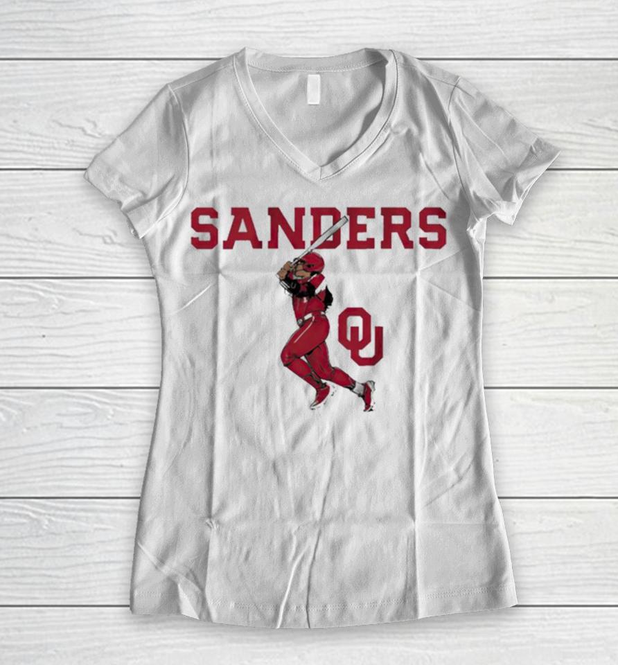 Oklahoma Softball Cydney Sanders Slugger Swing Women V-Neck T-Shirt