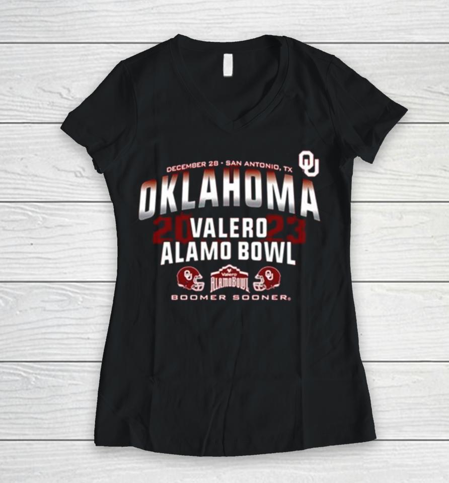 Oklahoma Sooners 2023 Valero Alamo Bowl Boomer Sooner Women V-Neck T-Shirt