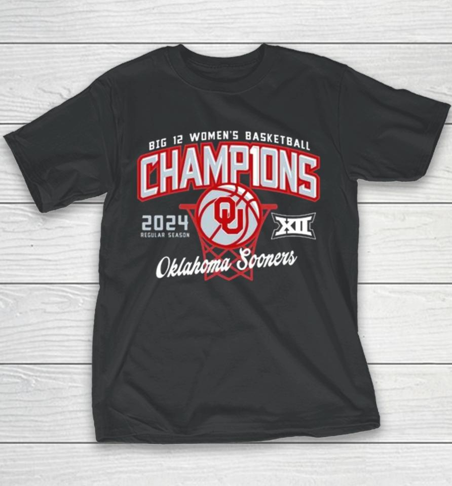 Oklahoma Sooners 2024 Big 12 Women’s Basketball Regular Season Champions Youth T-Shirt