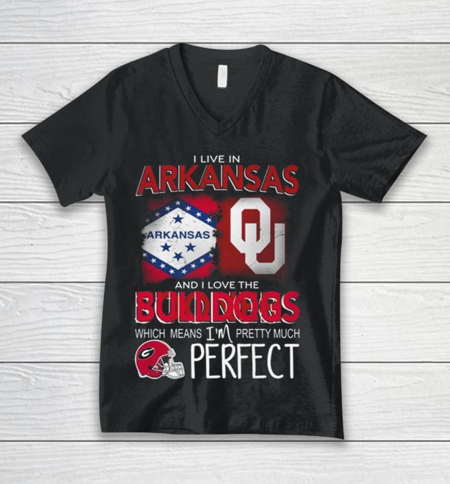 Oklahoma Sooners I Live In Arkansas And I Love The Sooners Which Means I’m Pretty Much Perfect Unisex V-Neck T-Shirt
