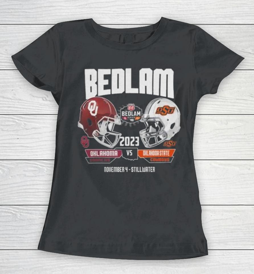 Oklahoma Sooners Vs Oklahoma State Cowboys 2023 Bedlam Football Matchup Women T-Shirt