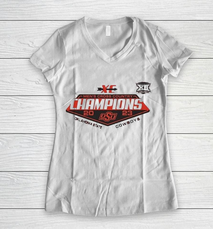 Oklahoma State Cowboys 2023 Big 12 Men’s Cross Country Champions Women V-Neck T-Shirt