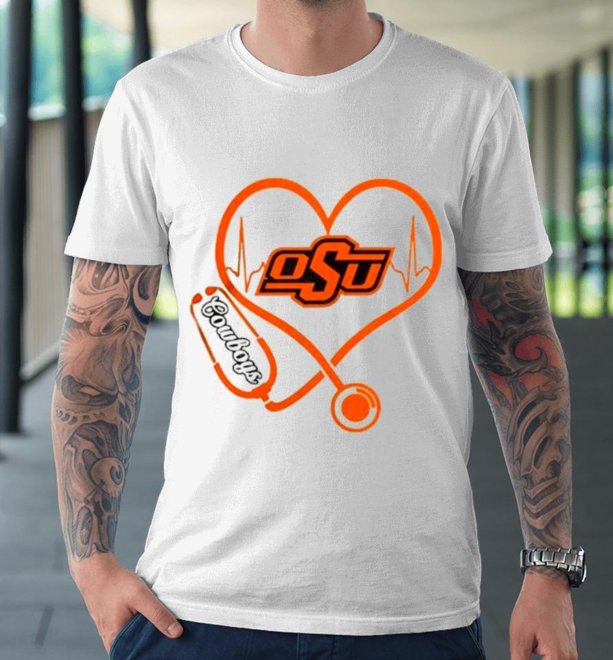 Oklahoma State Cowboys Football Shop Stethoscope Heartbeat Love Oklahoma State Cowboys Premium T-Shirt
