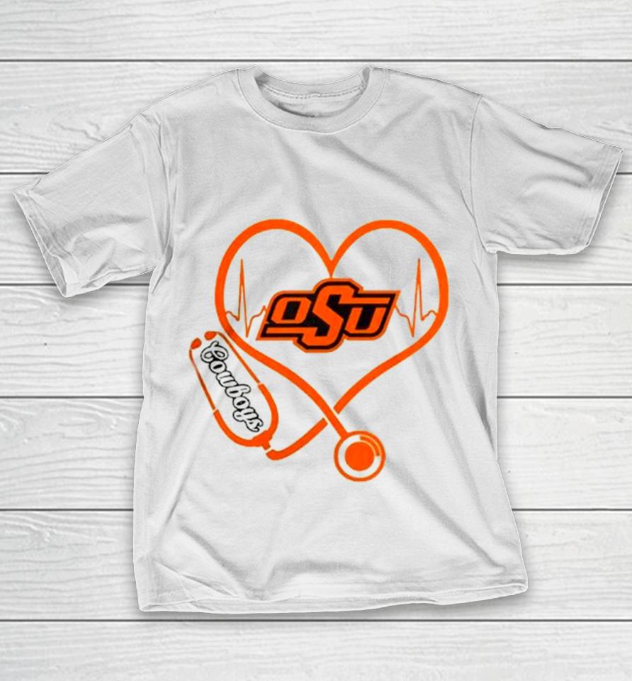 Oklahoma State Cowboys Football Shop Stethoscope Heartbeat Love Oklahoma State Cowboys T-Shirt