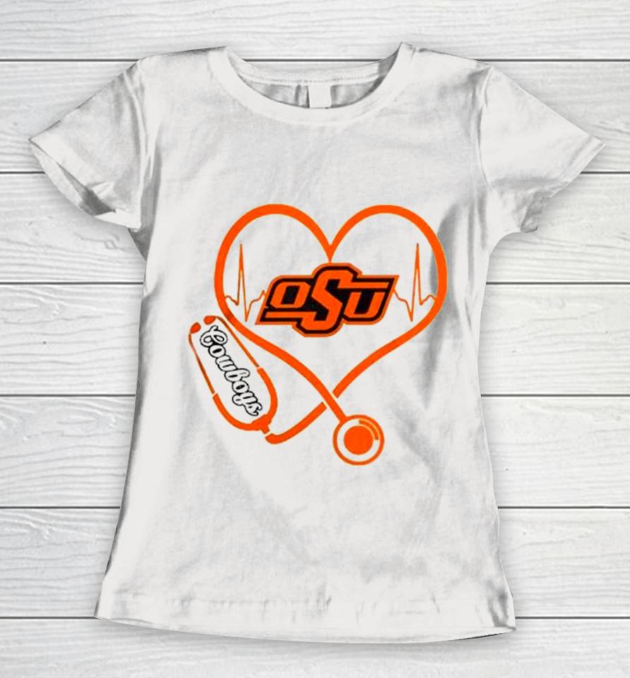 Oklahoma State Cowboys Football Shop Stethoscope Heartbeat Love Oklahoma State Cowboys Women T-Shirt