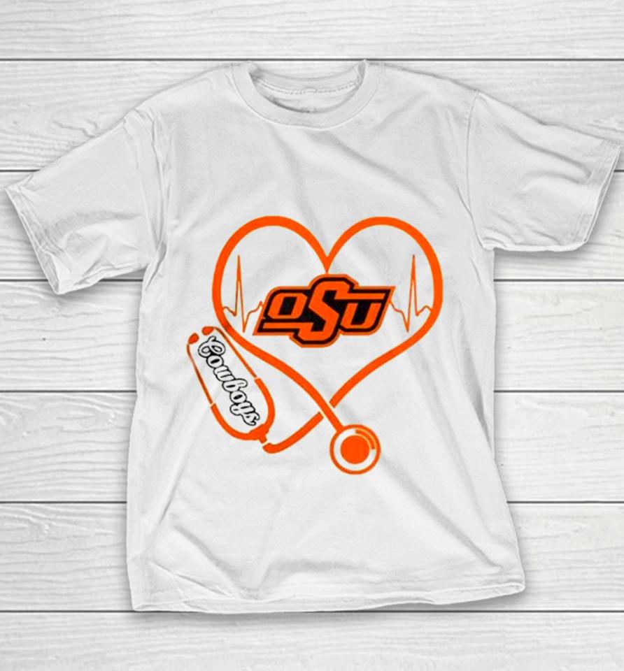 Oklahoma State Cowboys Football Shop Stethoscope Heartbeat Love Oklahoma State Cowboys Youth T-Shirt
