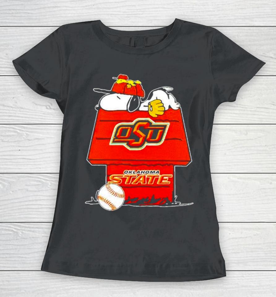 Oklahoma State Cowboys Snoopy And Woodstock The Peanuts Baseball Women T-Shirt