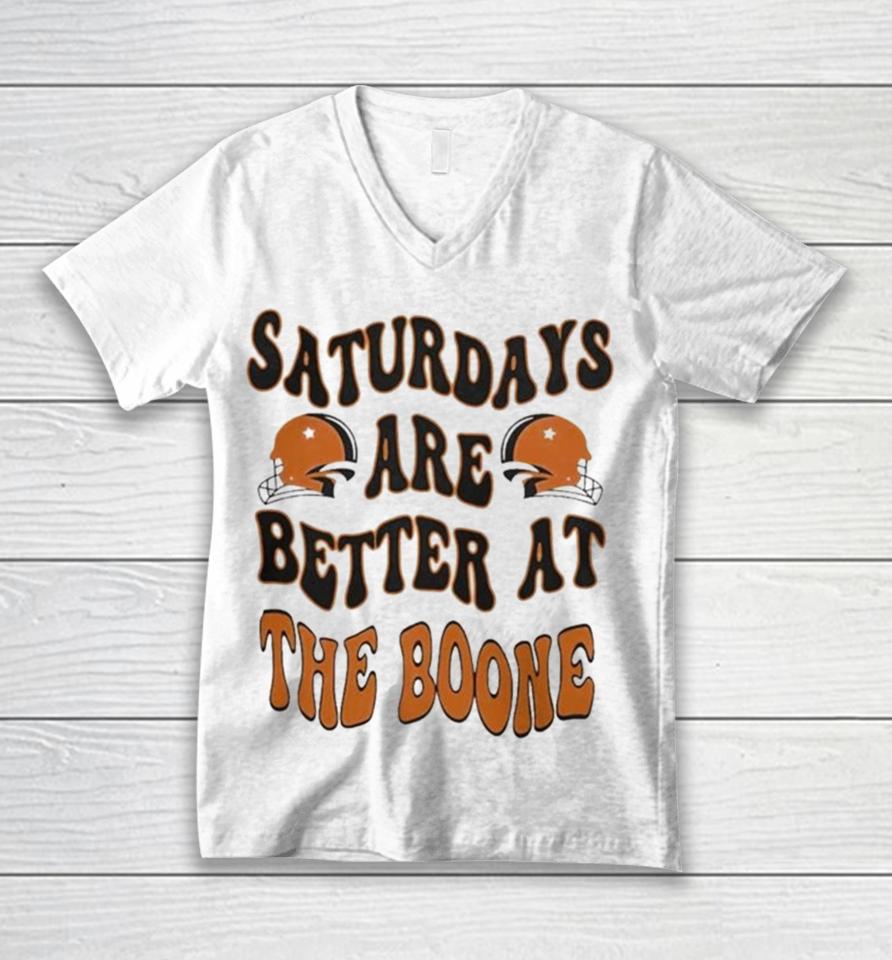 Oklahoma State Football Saturdays Are Better At The Boone 2023 Helmet Unisex V-Neck T-Shirt