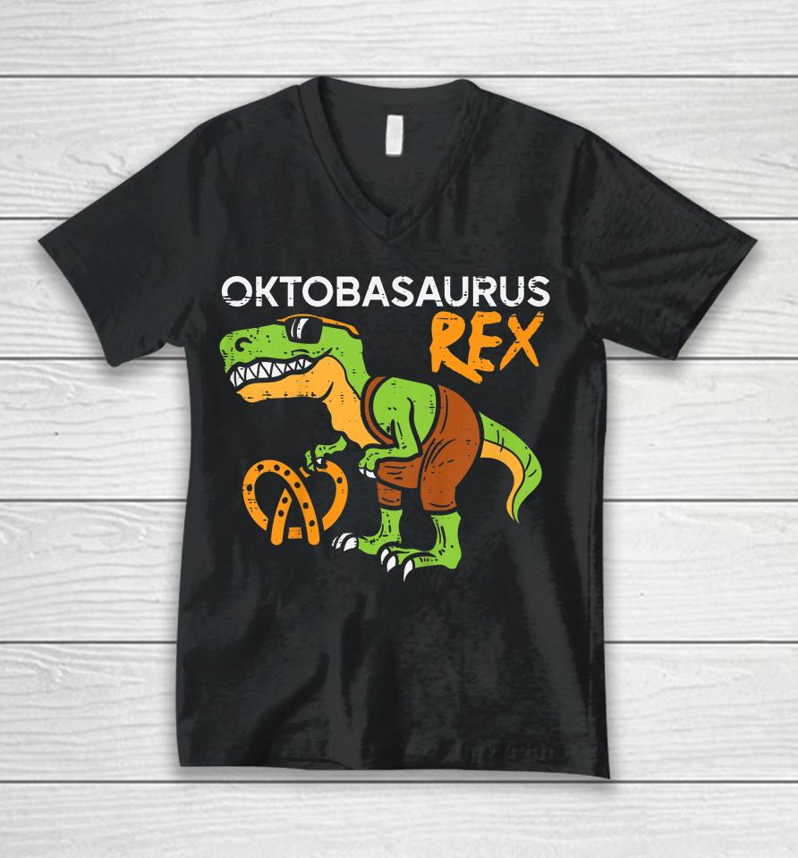Oktobasaurus Rex Oktoberfest Trex Bavaria Dinosaur Boys Kids Unisex V-Neck T-Shirt