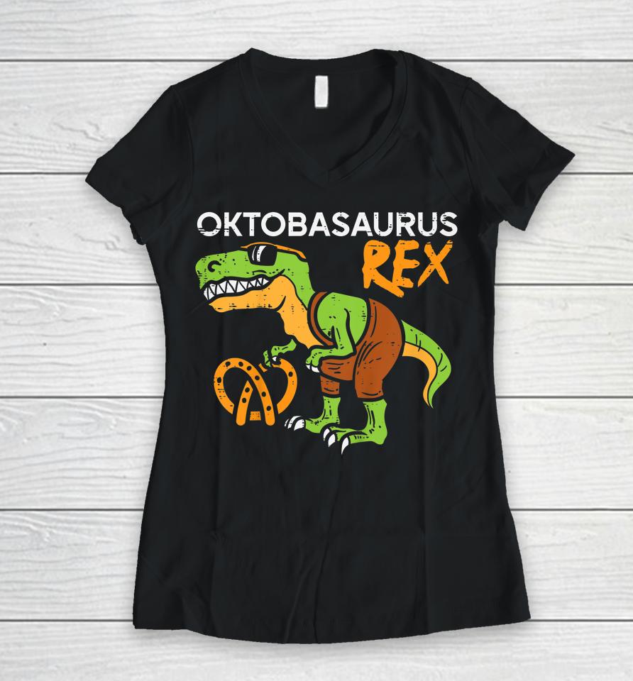 Oktobasaurus Rex Oktoberfest Trex Bavaria Dinosaur Boys Kids Women V-Neck T-Shirt