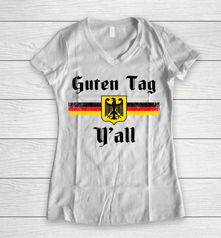 Oktoberfest German Flag Eagle Prost Guten Tag Y'all Fun Tee Women V-Neck T-Shirt