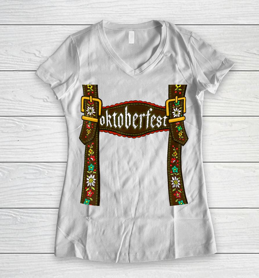 Oktoberfest Lederhosen Costume Cute German Bavarian Women V-Neck T-Shirt