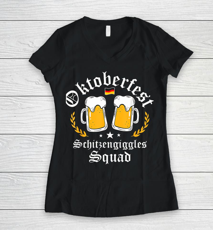 Oktoberfest Schitzengiggle Squad Bavarian Festival Women V-Neck T-Shirt