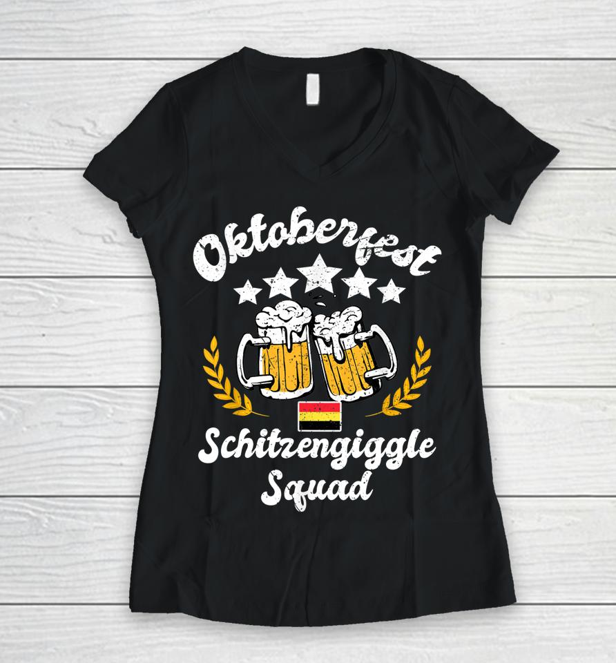 Oktoberfest Schitzengiggle Squad Happy Bavarian Festival Women V-Neck T-Shirt