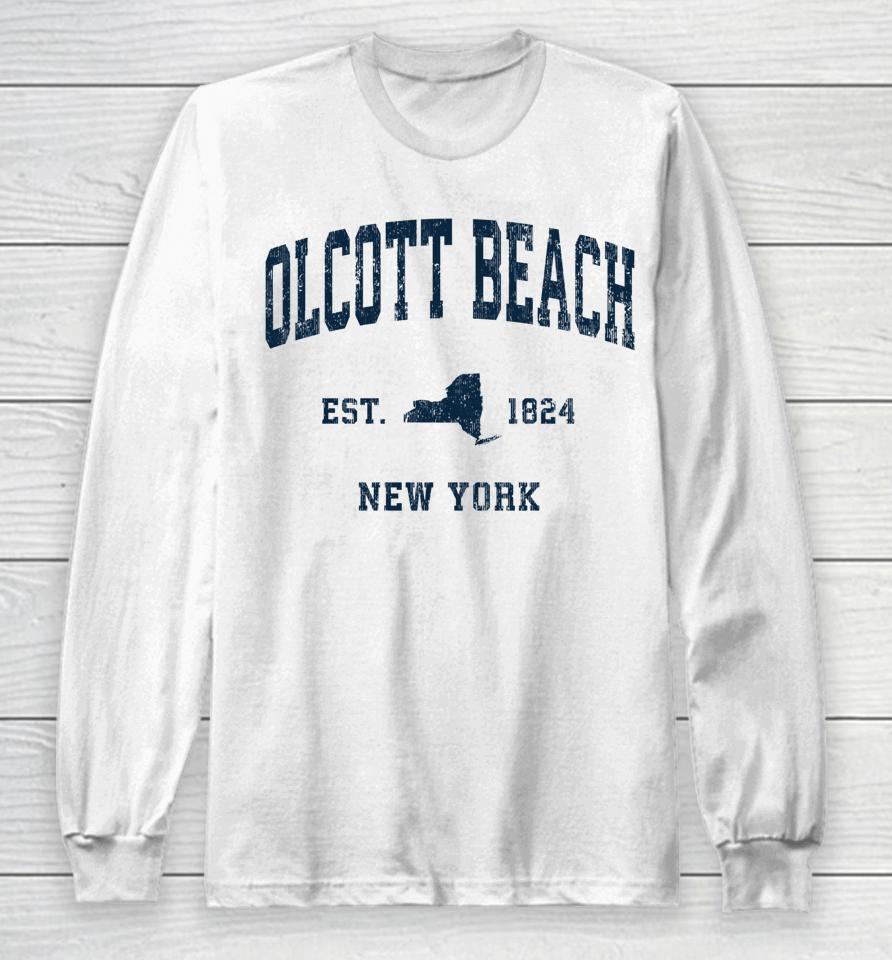 Olcott Beach New York Ny Vintage Long Sleeve T-Shirt