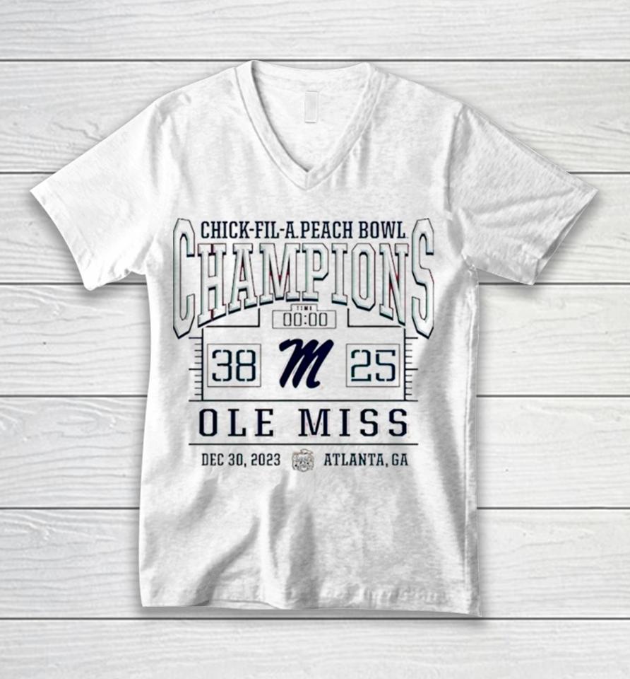 Ole Miss Rebels 2023 Peach Bowl Champions Unisex V-Neck T-Shirt