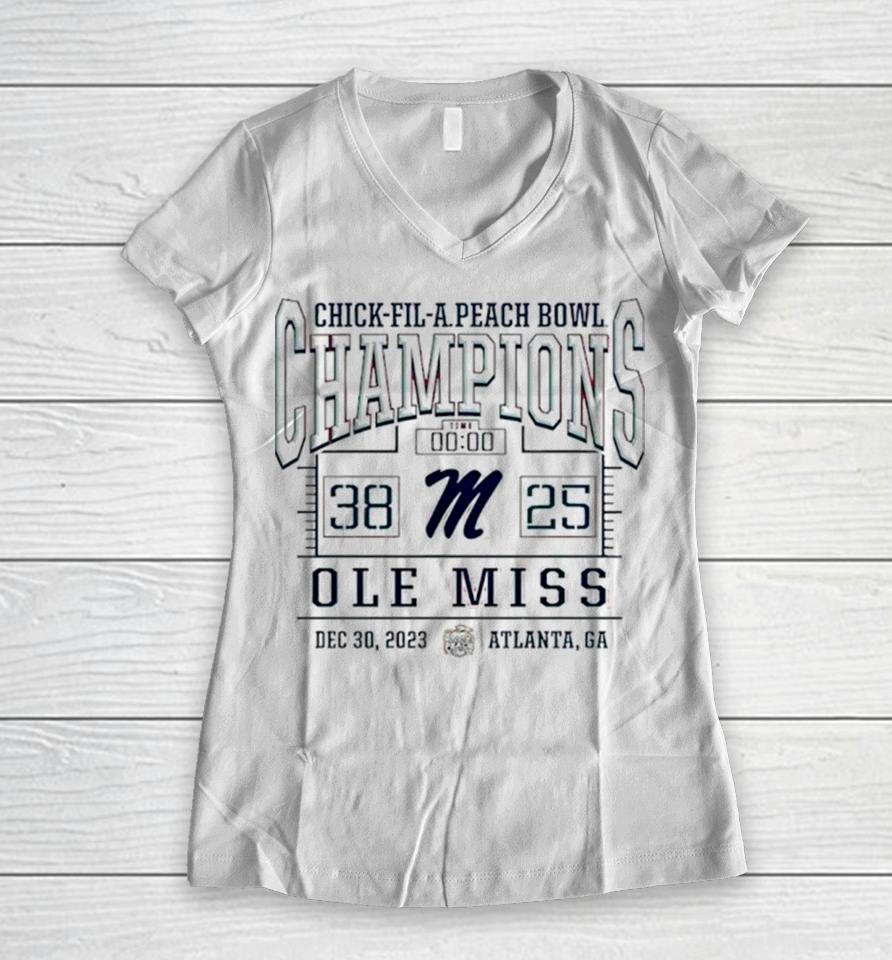 Ole Miss Rebels 2023 Peach Bowl Champions Women V-Neck T-Shirt