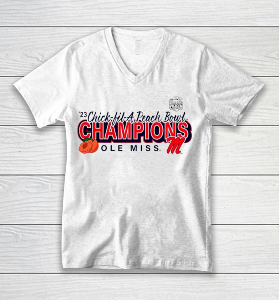 Ole Miss Rebels 2023 Peach Bowl Champions Superior Ability Unisex V-Neck T-Shirt
