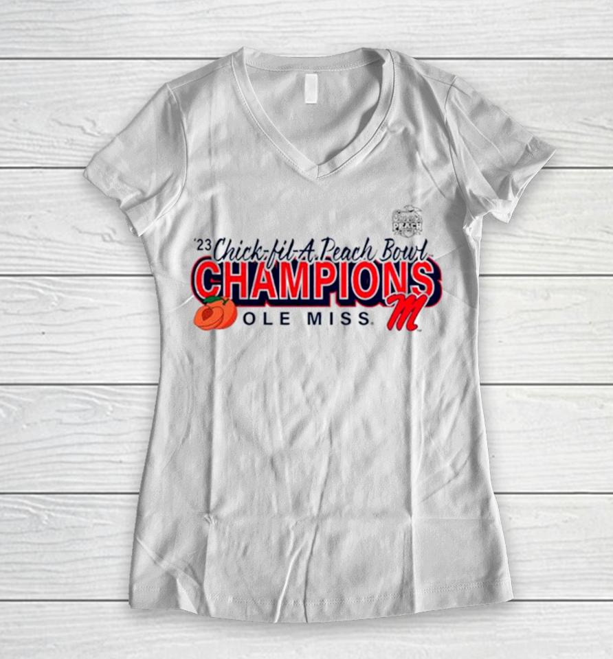 Ole Miss Rebels 2023 Peach Bowl Champions Superior Ability Women V-Neck T-Shirt