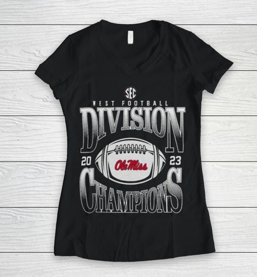Ole Miss Rebels 2023 Sec West Football Division Champions Goal Line Stand Women V-Neck T-Shirt