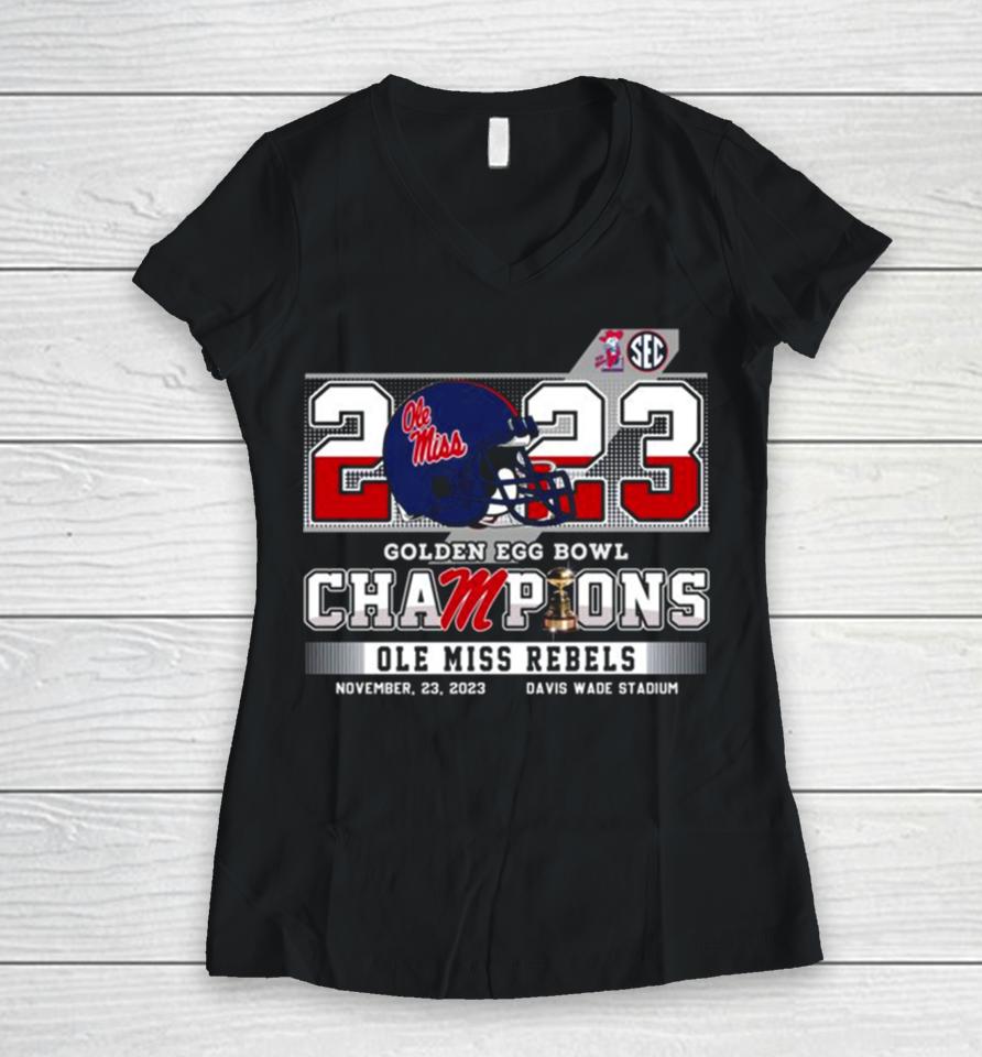 Ole Miss Rebels Football 2023 Golden Egg Bowl Champions Women V-Neck T-Shirt