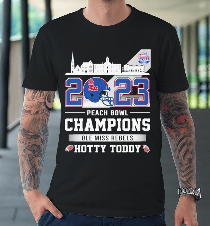 Ole Miss Rebels Football 2023 Peach Bowl Champions Hotty Toddy Helmet Premium T-Shirt