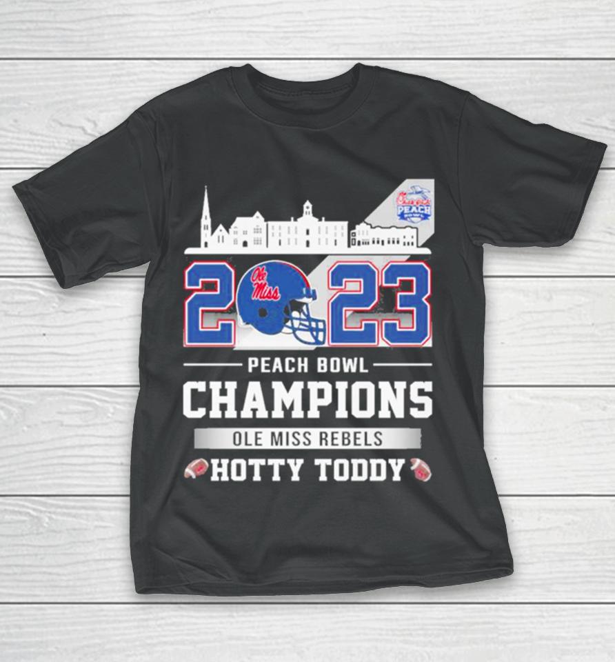 Ole Miss Rebels Football 2023 Peach Bowl Champions Hotty Toddy Helmet T-Shirt