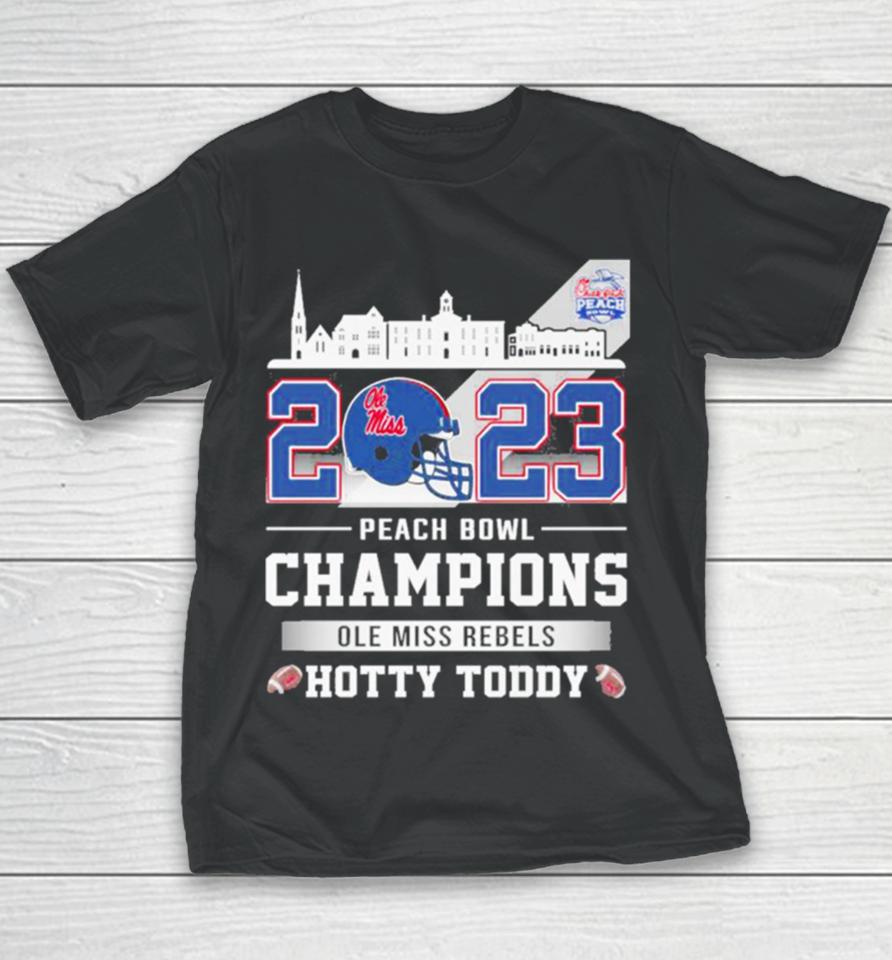 Ole Miss Rebels Football 2023 Peach Bowl Champions Hotty Toddy Helmet Youth T-Shirt