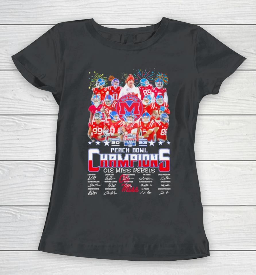 Ole Miss Rebels Football 2023 Peach Bowl Champions Signatures Women T-Shirt