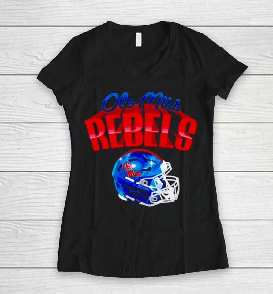 Ole Miss Rebels Football Glossy Helmet Women V-Neck T-Shirt