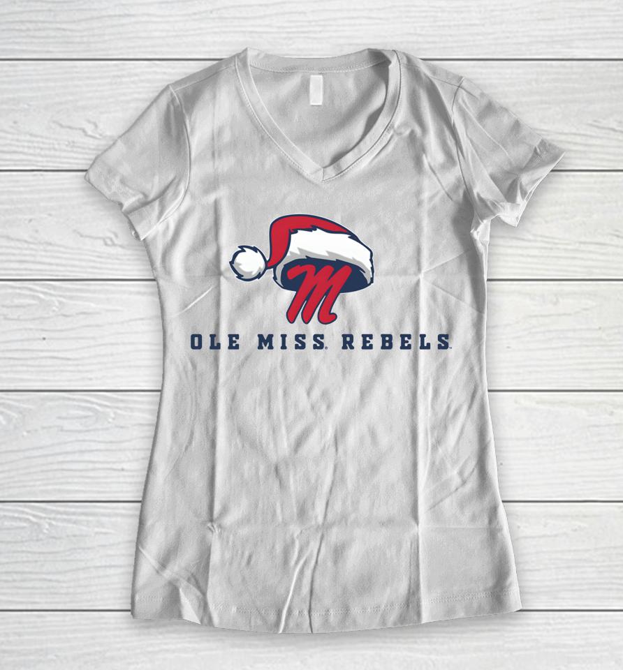 Ole Miss Rebels Logo Santa Hat 2022 Women V-Neck T-Shirt