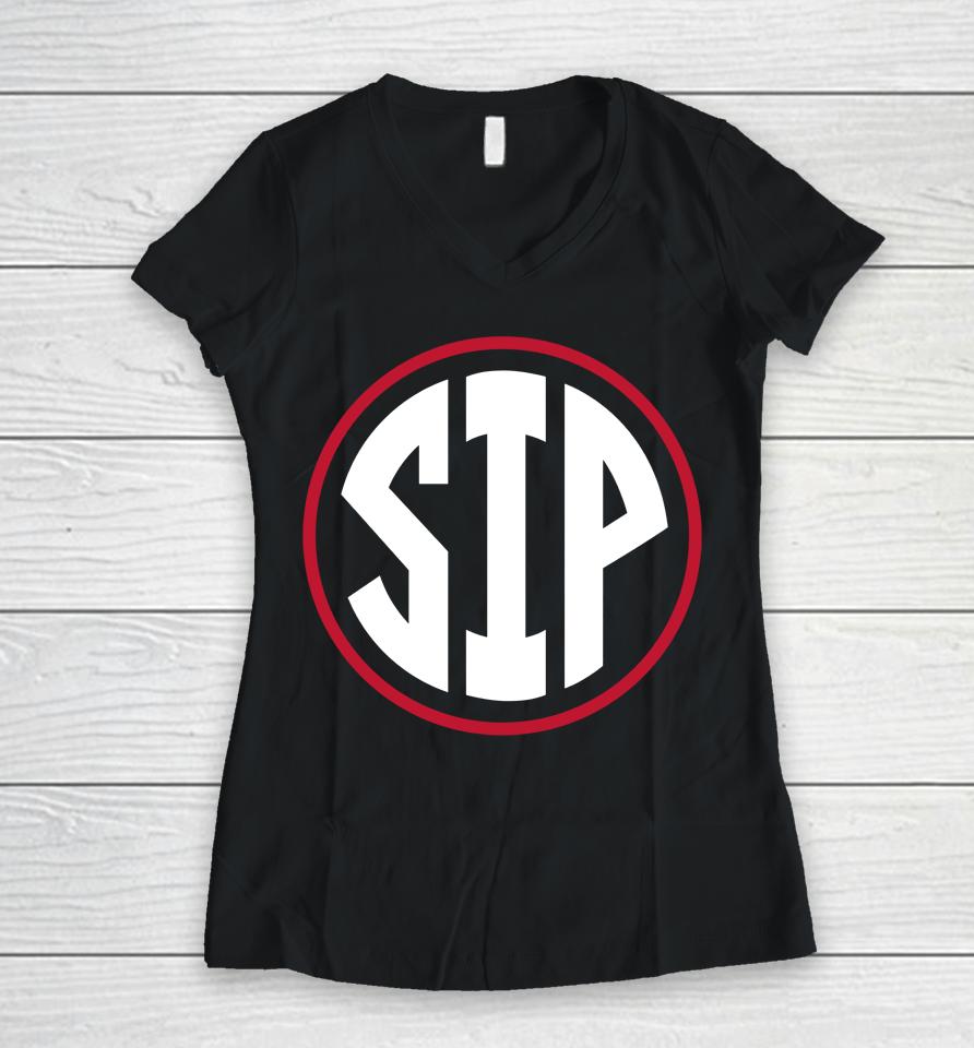 Ole Miss Rebels Sip Circle Logo Lane Kiffin Sip Women V-Neck T-Shirt