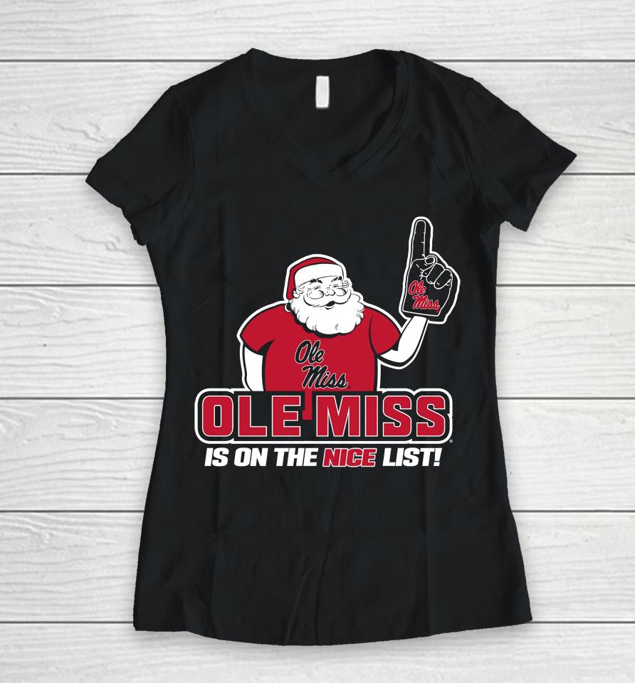 Olemiss Santa's Is On The Nice List Christmas Women V-Neck T-Shirt