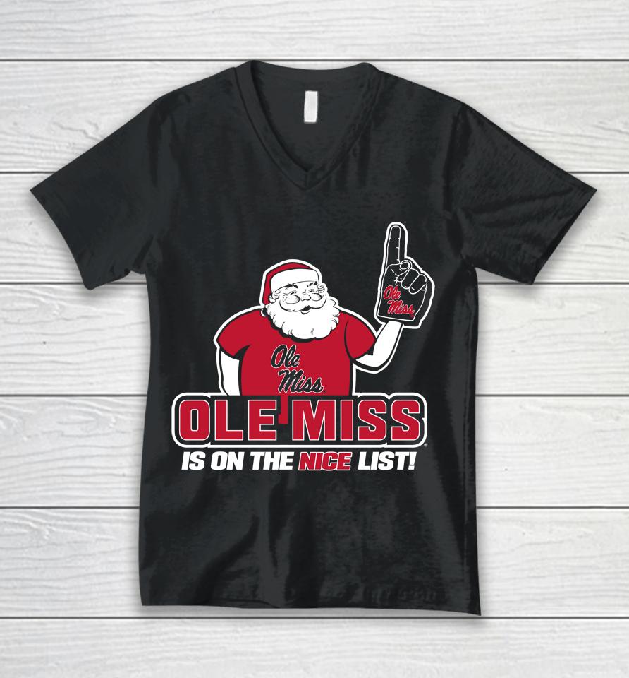 Olemiss Santa's Is On The Nice List Ole Miss Rebels Shop Unisex V-Neck T-Shirt