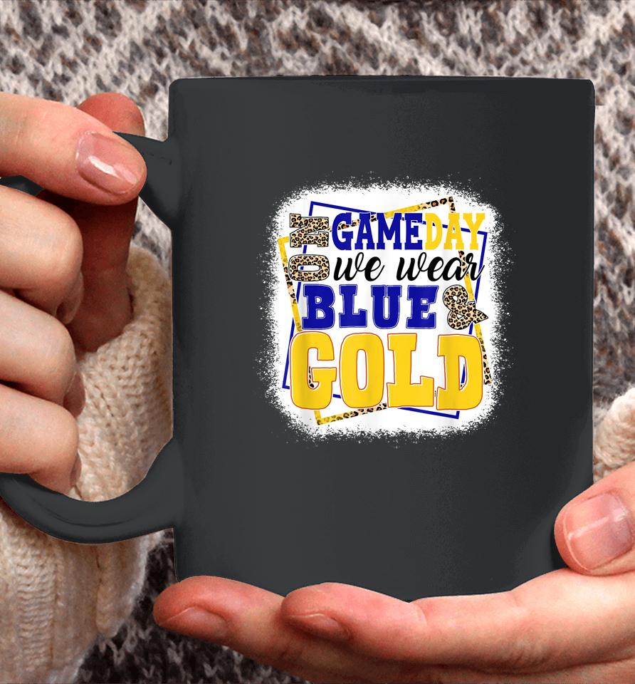 On Game Day Football We Wear Blue And Gold Leopard Print Coffee Mug