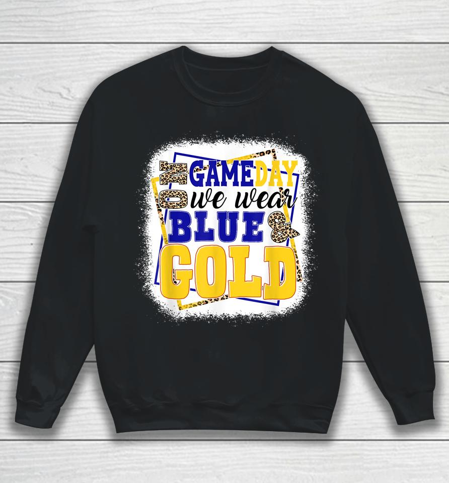 On Game Day Football We Wear Blue And Gold Leopard Print Sweatshirt