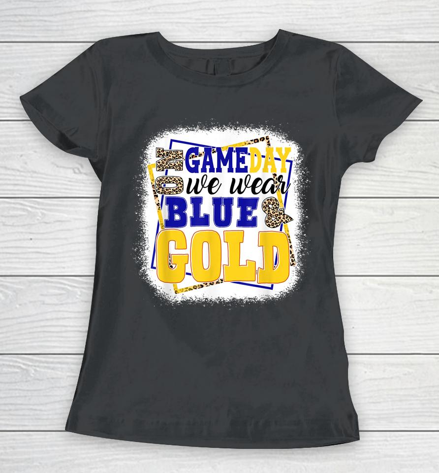 On Game Day Football We Wear Blue And Gold Leopard Print Women T-Shirt