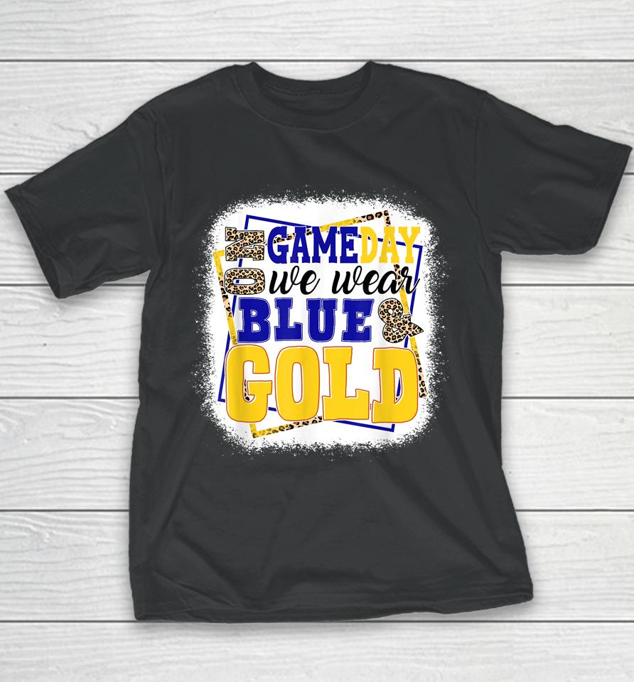 On Game Day Football We Wear Blue And Gold Leopard Print Youth T-Shirt